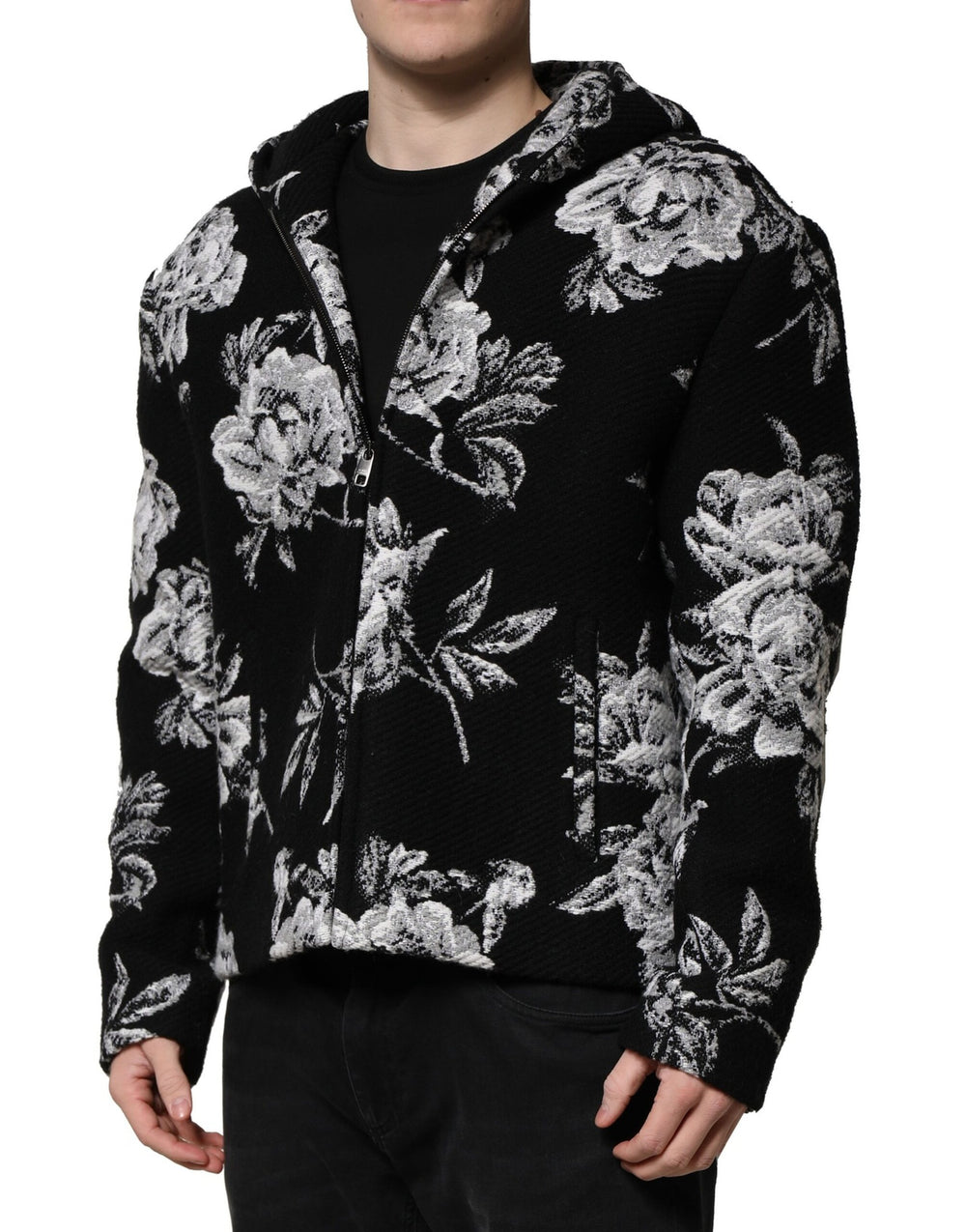 Dolce & Gabbana Floral Printed Hooded Jacket in Black