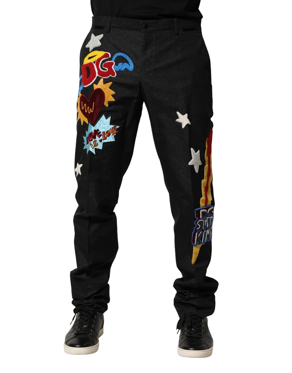 Dolce & Gabbana Graphic Embroidery Tapered Trousers in Black