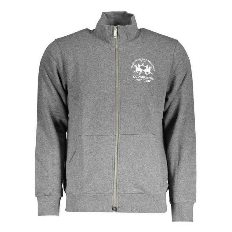 La Martina Grey Cotton Men's Premium Zip Sweatshirt - Designer | Mens Edit