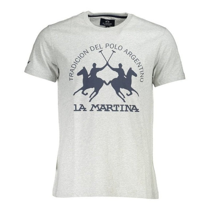 La Martina Grey Cotton Men's T-Shirt - Luxury Designer | Mens Edit