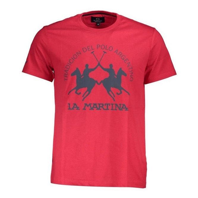 La Martina Red Cotton Men's Emblem T-Shirt - Designer Fashion | Mens Edit