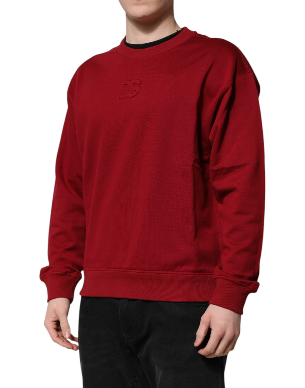 Dolce & Gabbana 100% Cotton Crew Neck Sweater in Red
