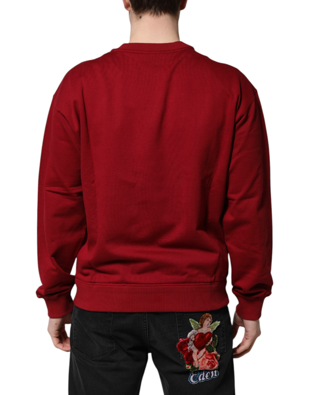 Dolce & Gabbana 100% Cotton Crew Neck Sweater in Red