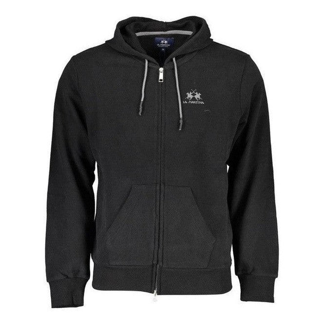 La Martina Black Cotton Men's Ribbed Hoodie Sweater - Designer | Mens Edit