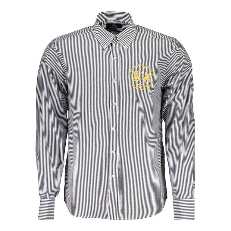 La Martina Blue Cotton Men's Embroidered Logo Shirt - Designer | Mens Edit