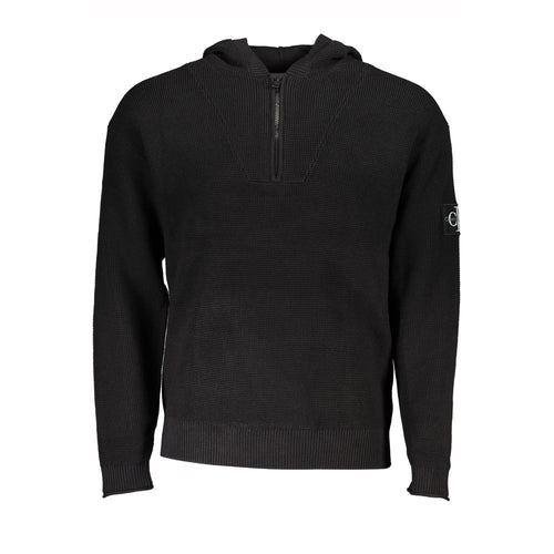Black Cotton Men's Sweater Hooded Half Zip mens luxury fashion - Mens Edit
