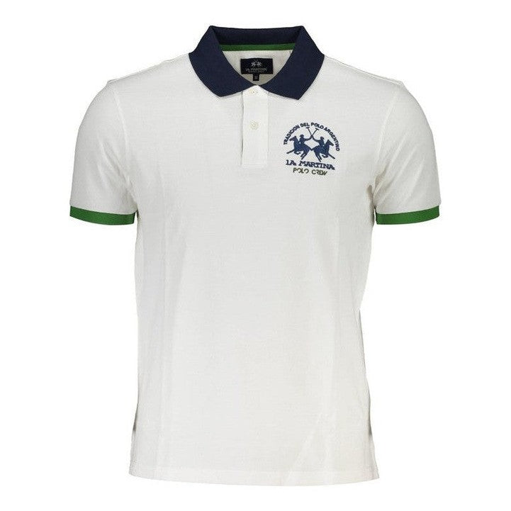 La Martina White Cotton Men's Pique Logo Polo Shirt - Designer | Mens Edit