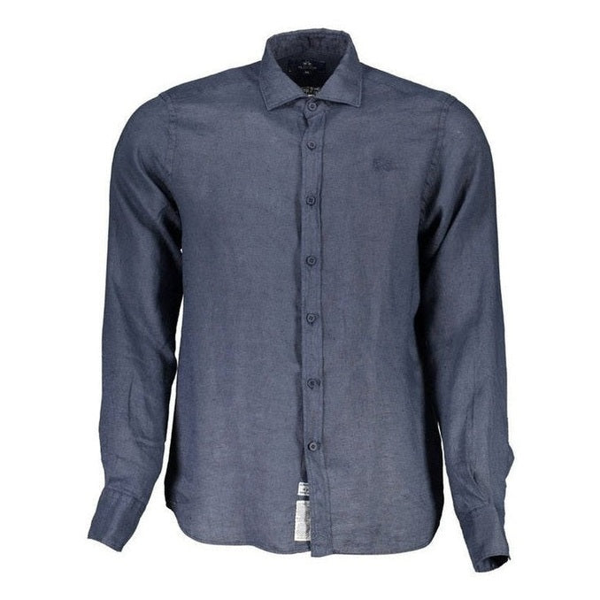 La Martina Blue Linen Men's Shirt - Luxury Designer | Mens Edit