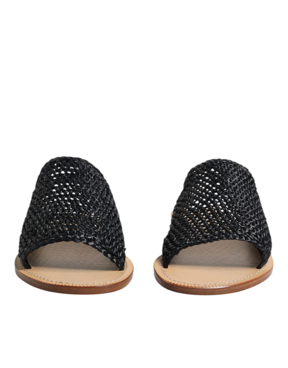 Black Monochrome Braided Raffia Slides Shoes mens luxury fashion - Mens Edit