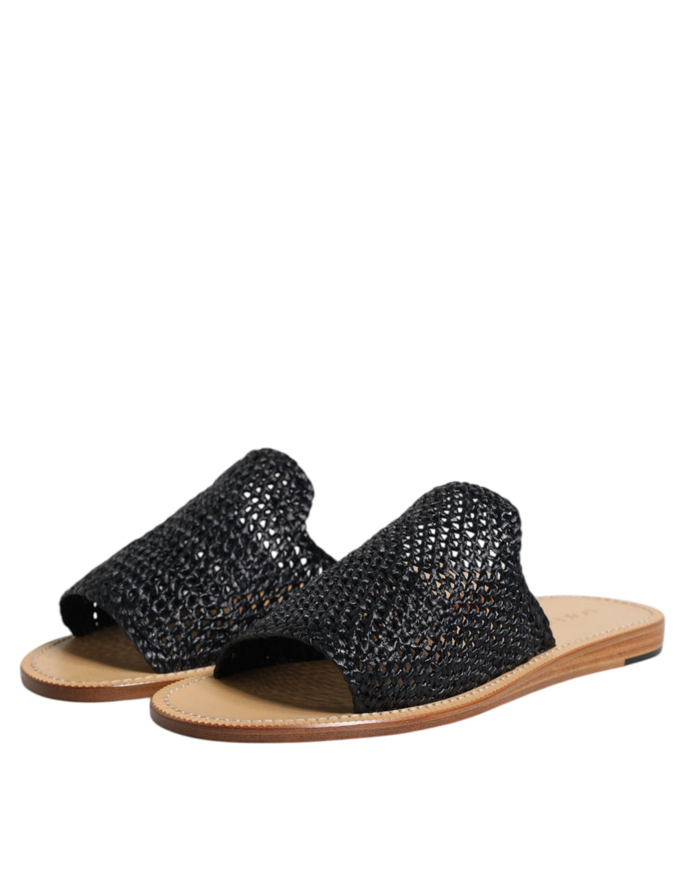 Dolce & Gabbana Braided Raffia Slides in Black