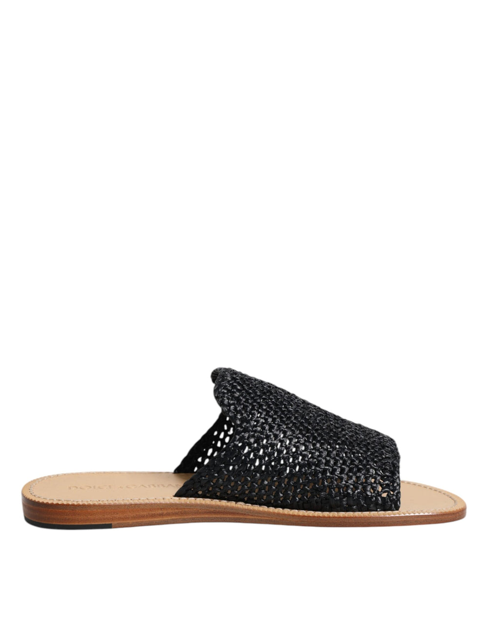 Dolce & Gabbana Braided Raffia Slides in Black