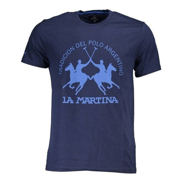 La Martina Blue Cotton Men's Logo T-Shirt - Designer Fashion | Mens Edit