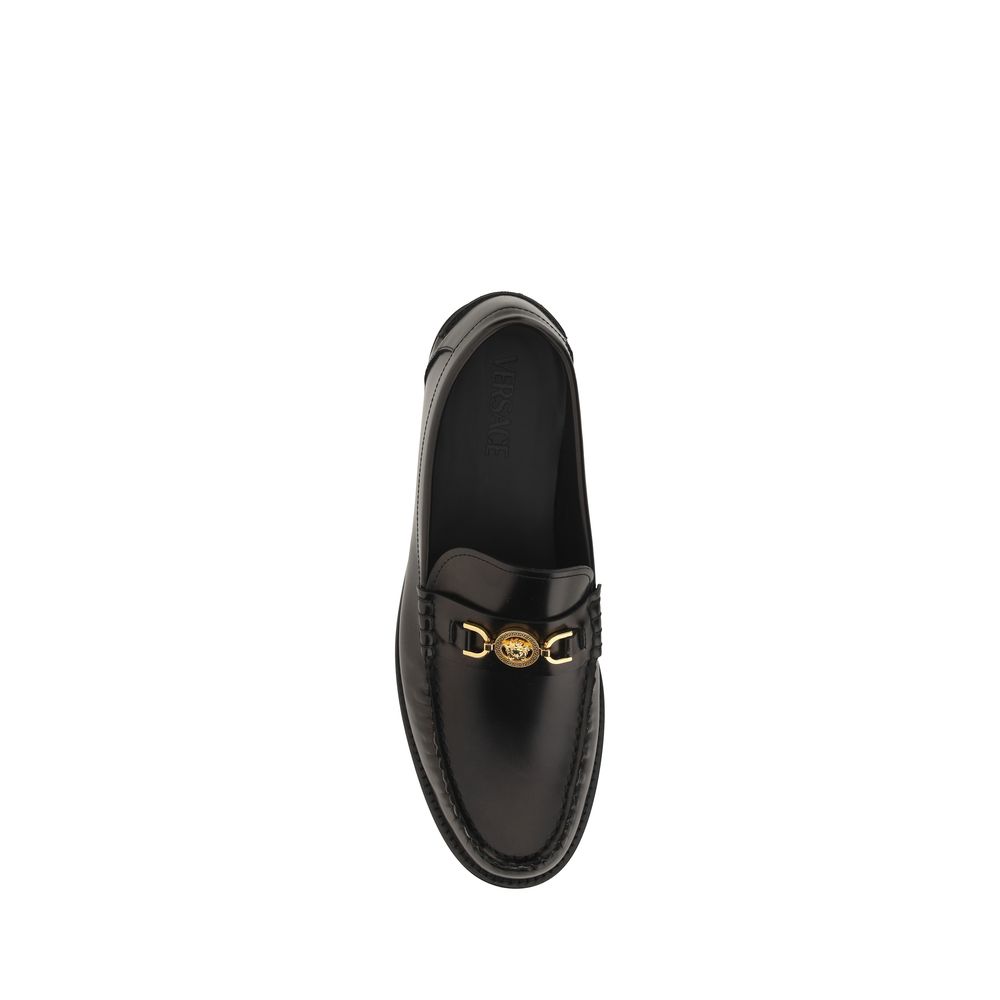 Versace Calf Leather Slip-On Loafers in Black