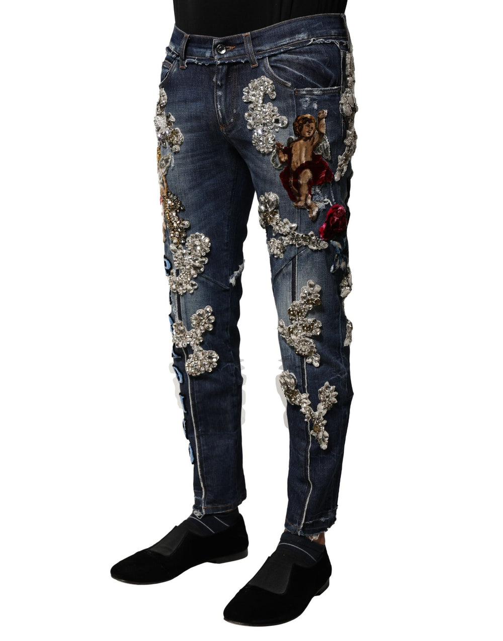 Dolce & Gabbana Rhinestone Embellished Skinny Jeans in Blue