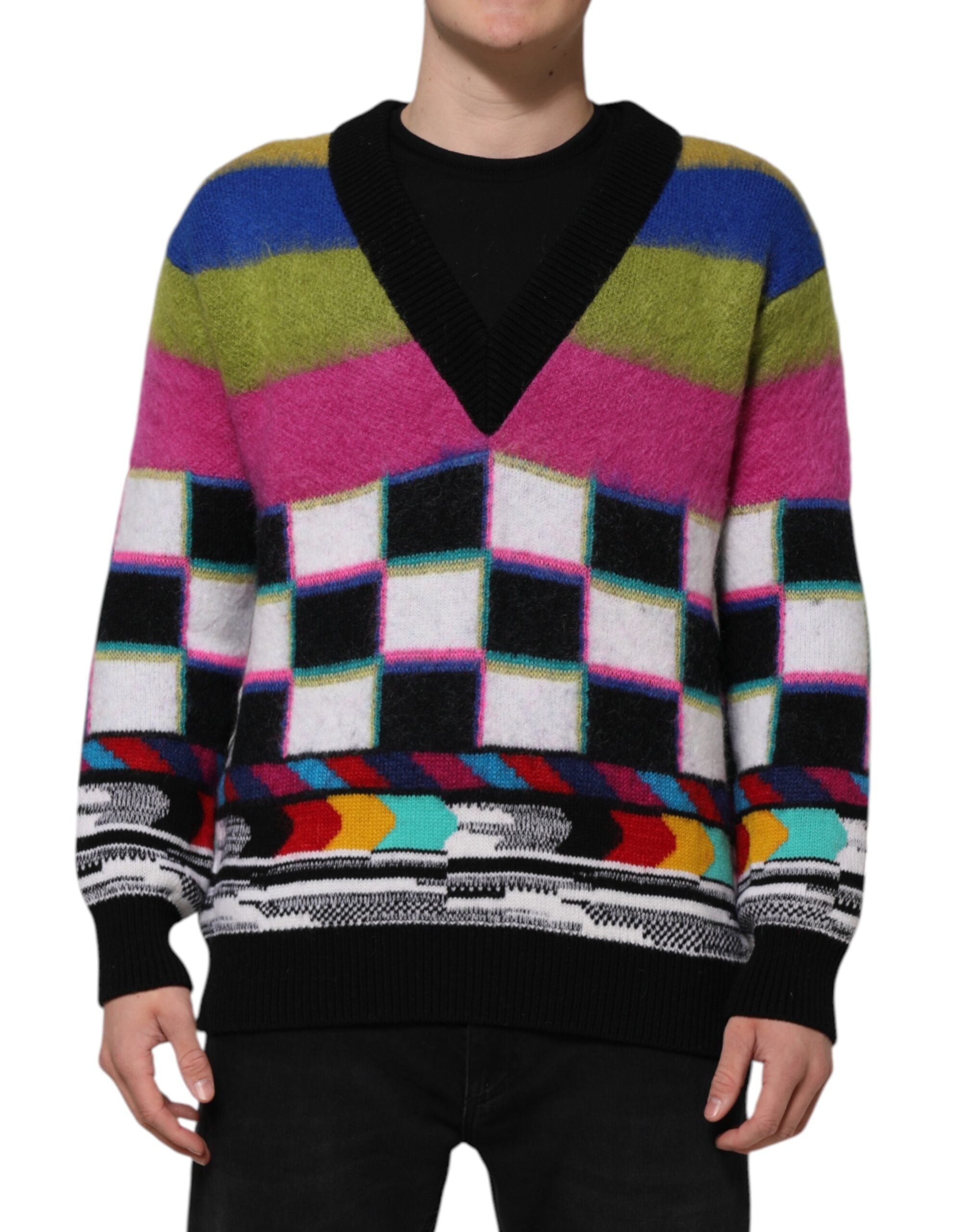 Dolce & Gabbana Πλεκτό Pullover με Glitch Design σε Πολύχρωμο