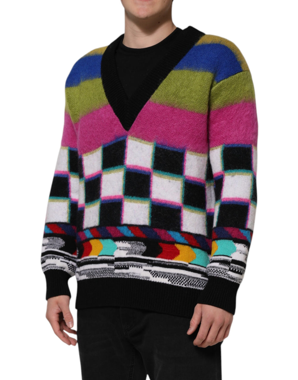 Dolce & Gabbana Glitch Design Pullover Sweater in Multicolor