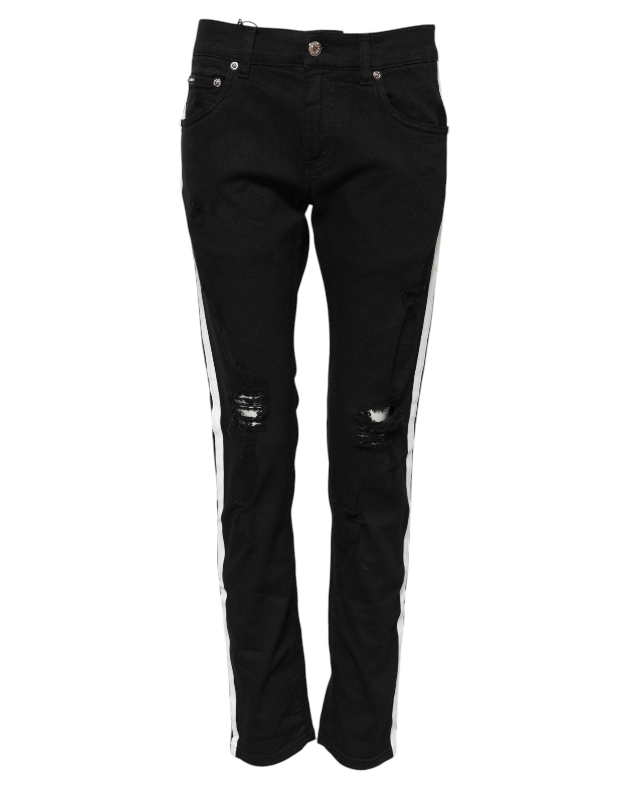 Dolce & Gabbana Skinny Denim Jeans in Black with White Lining Detail