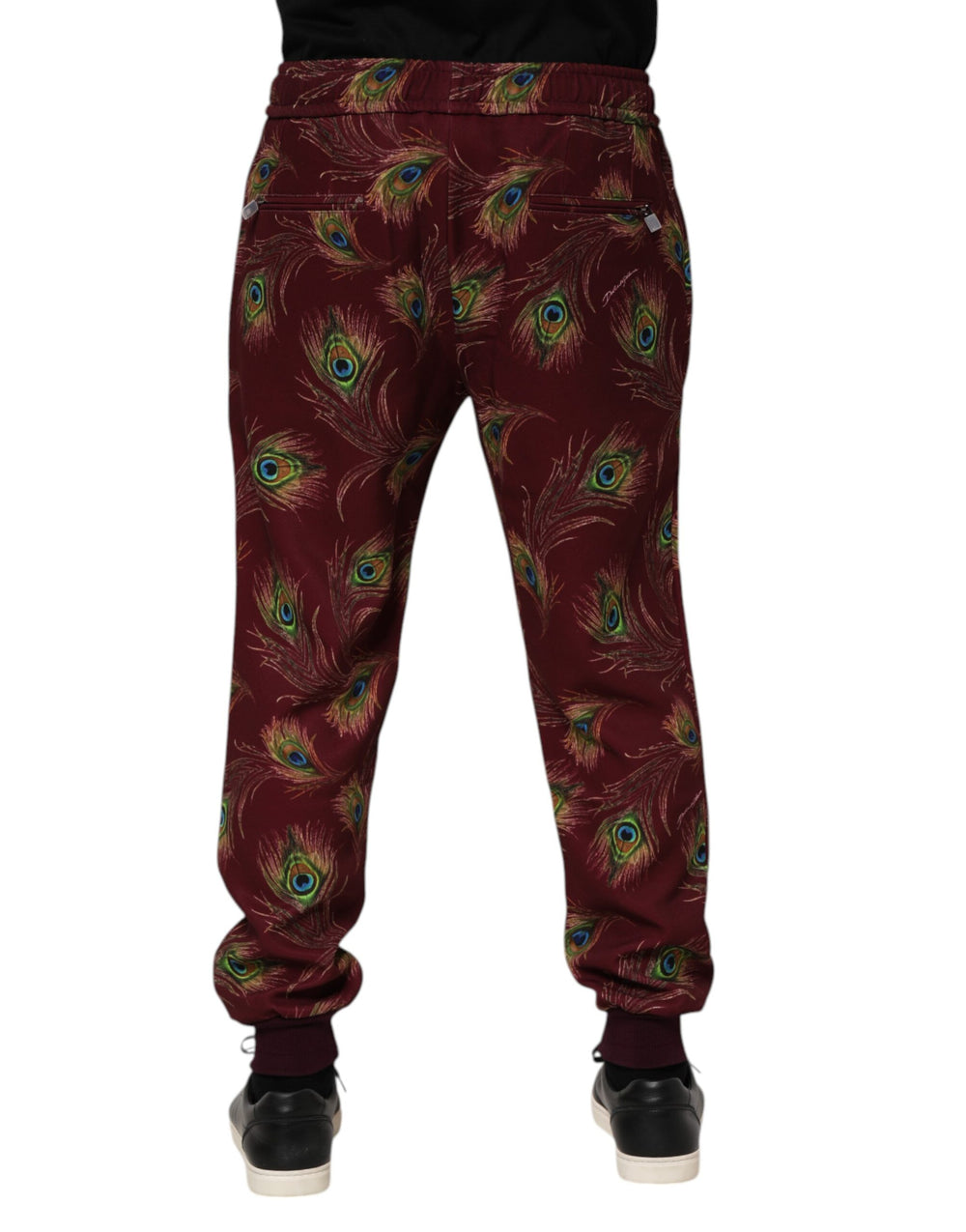 Dolce & Gabbana Peacock Feather Print Jogger Pants in Burgundy