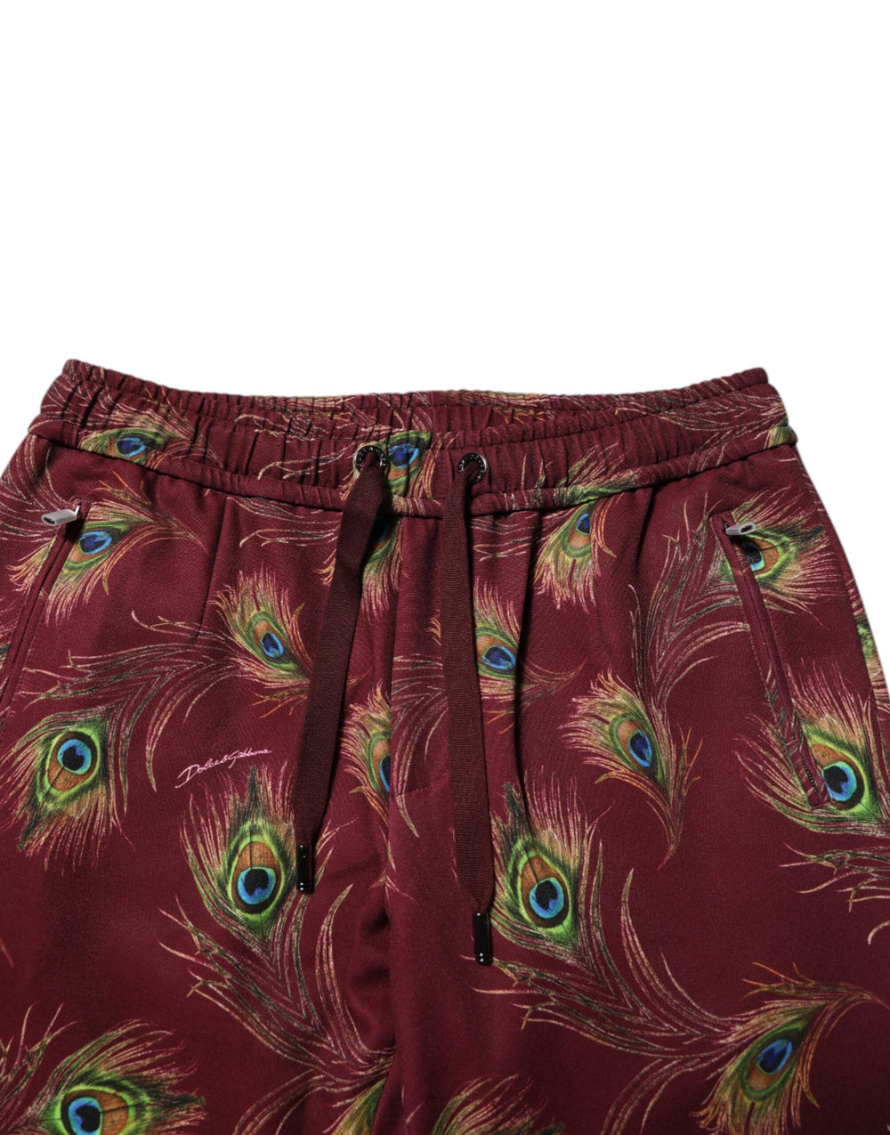 Dolce & Gabbana Peacock Feather Print Jogger Pants in Burgundy