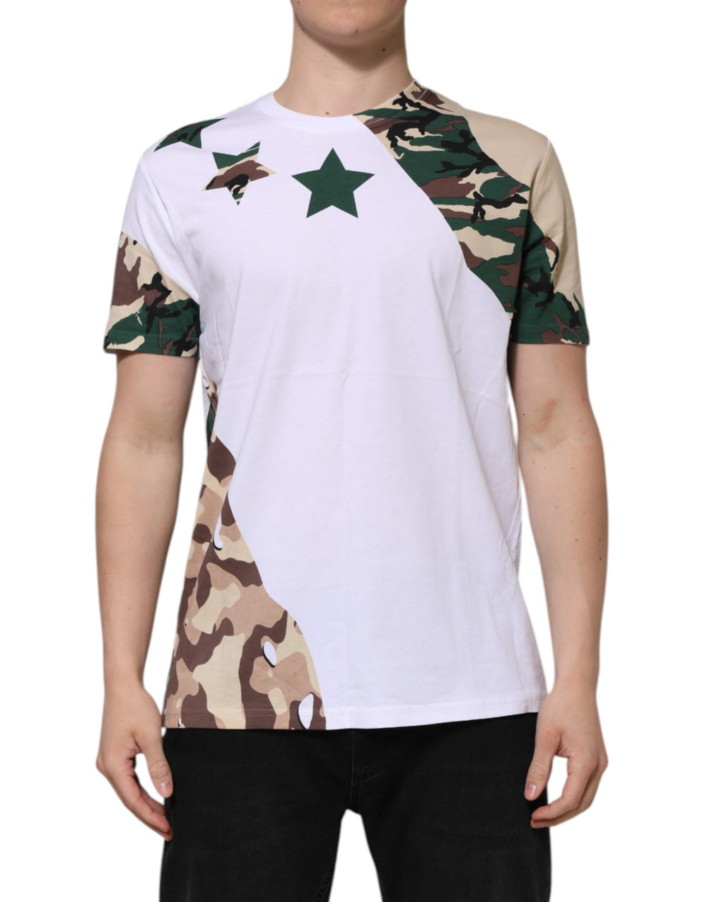 White Camouflage Cotton Men Crew Neck T-shirt mens luxury fashion - Mens Edit