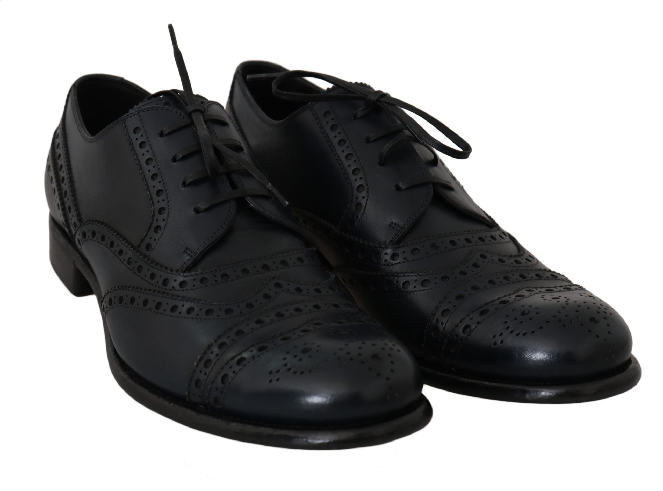 Dolce & Gabbana Δερμάτινα Derby Shoes με Wingtip σε Σκούρο Μπλε