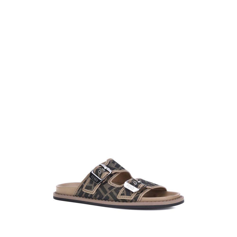 Fendi Calf Leather Two-Strap Sandals in Brown
