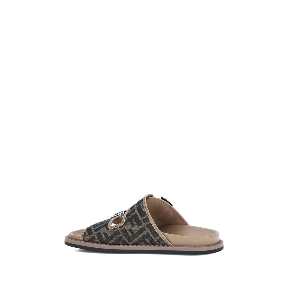 Fendi Calf Leather Two-Strap Sandals in Brown