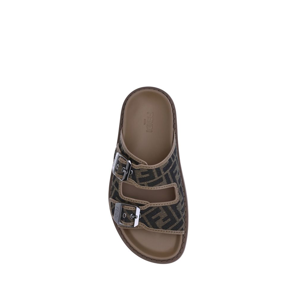 Fendi Calf Leather Two-Strap Sandals in Brown