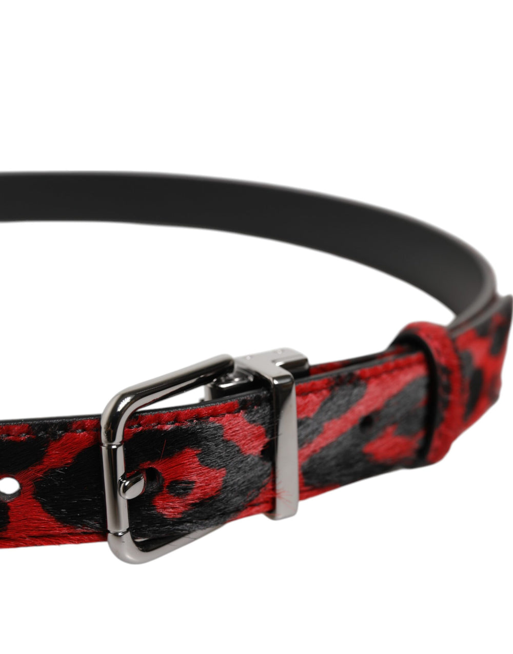 Dolce & Gabbana Calfskin Leopard Belt in Black and Red