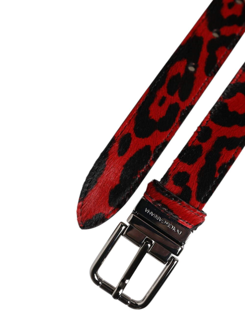 Dolce & Gabbana Calfskin Leopard Belt in Black and Red