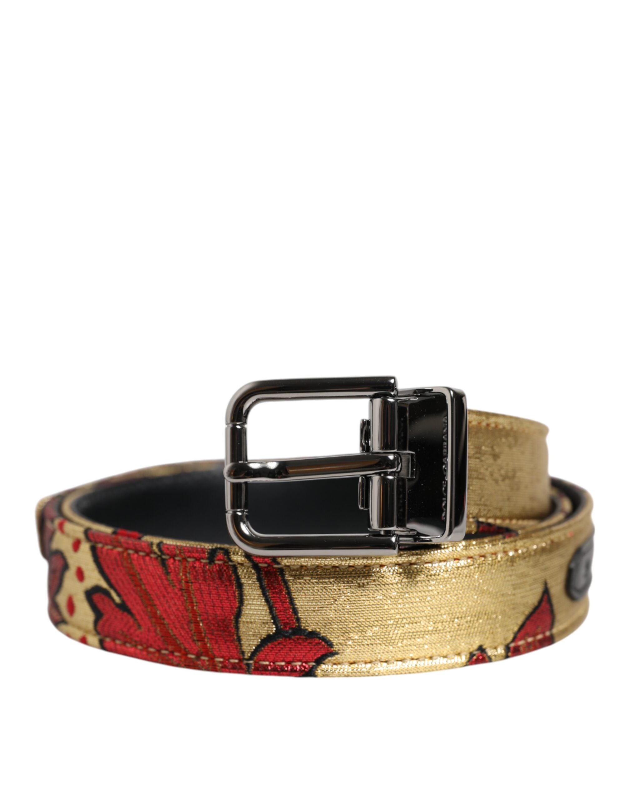 Gold Floral Jacquard Silver Metal Buckle Belt mens luxury fashion - Mens Edit