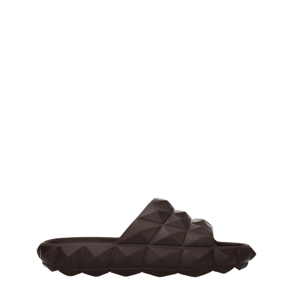 Valentino Garavani Brown Cotton Slippers Rubber Open Toe mens luxury fashion - Mens Edit