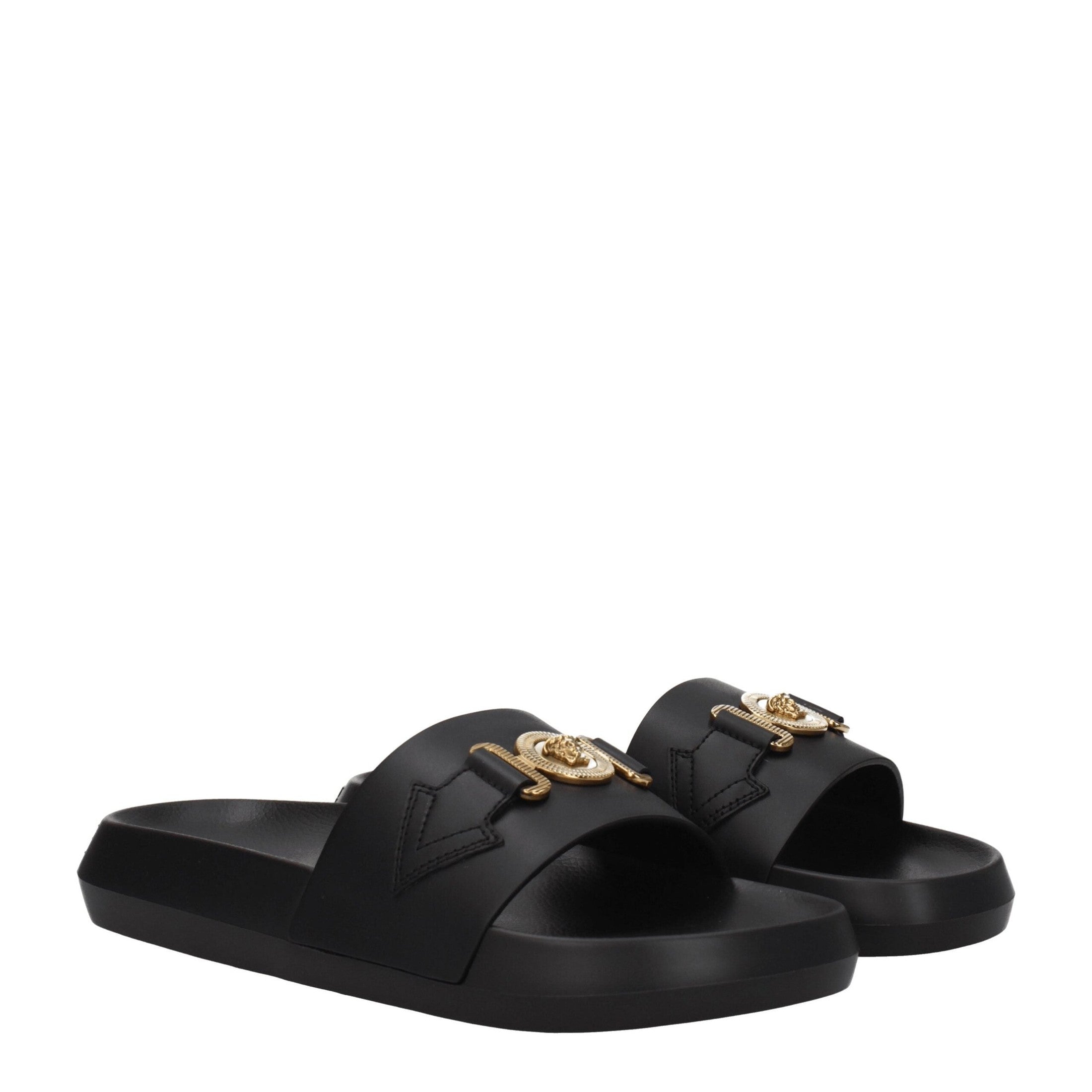 Versace Leather Slippers in Black