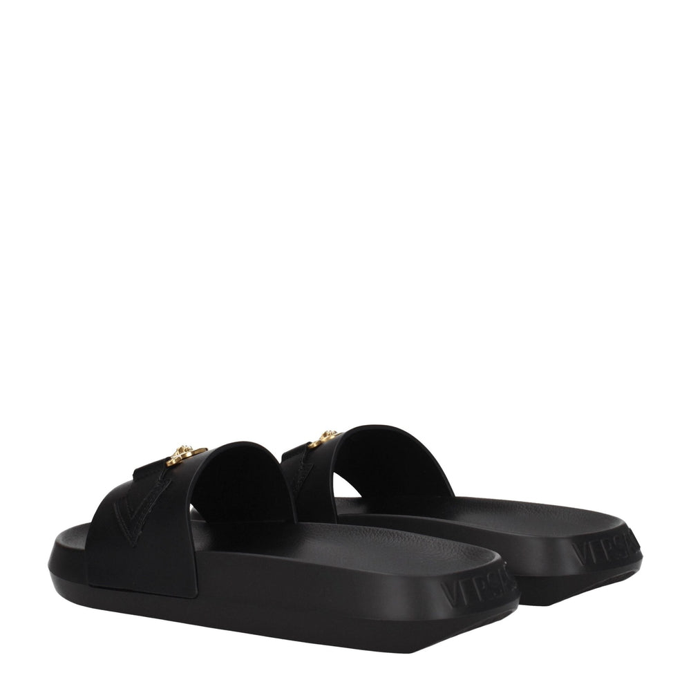 Versace Leather Slippers in Black