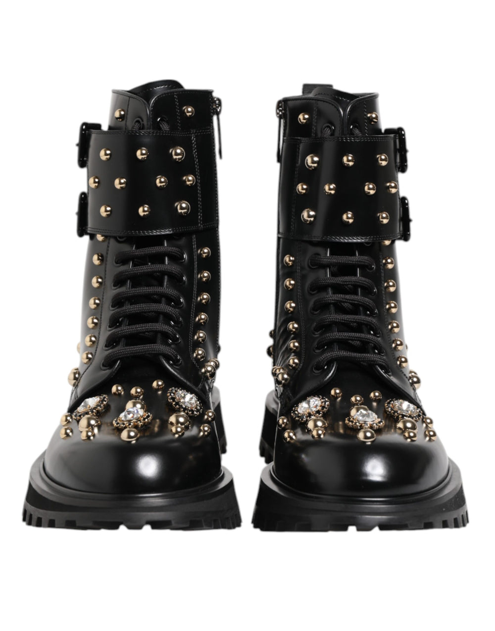 Black Studded Lace Up Mid Calf Boots Shoes mens luxury fashion - Mens Edit