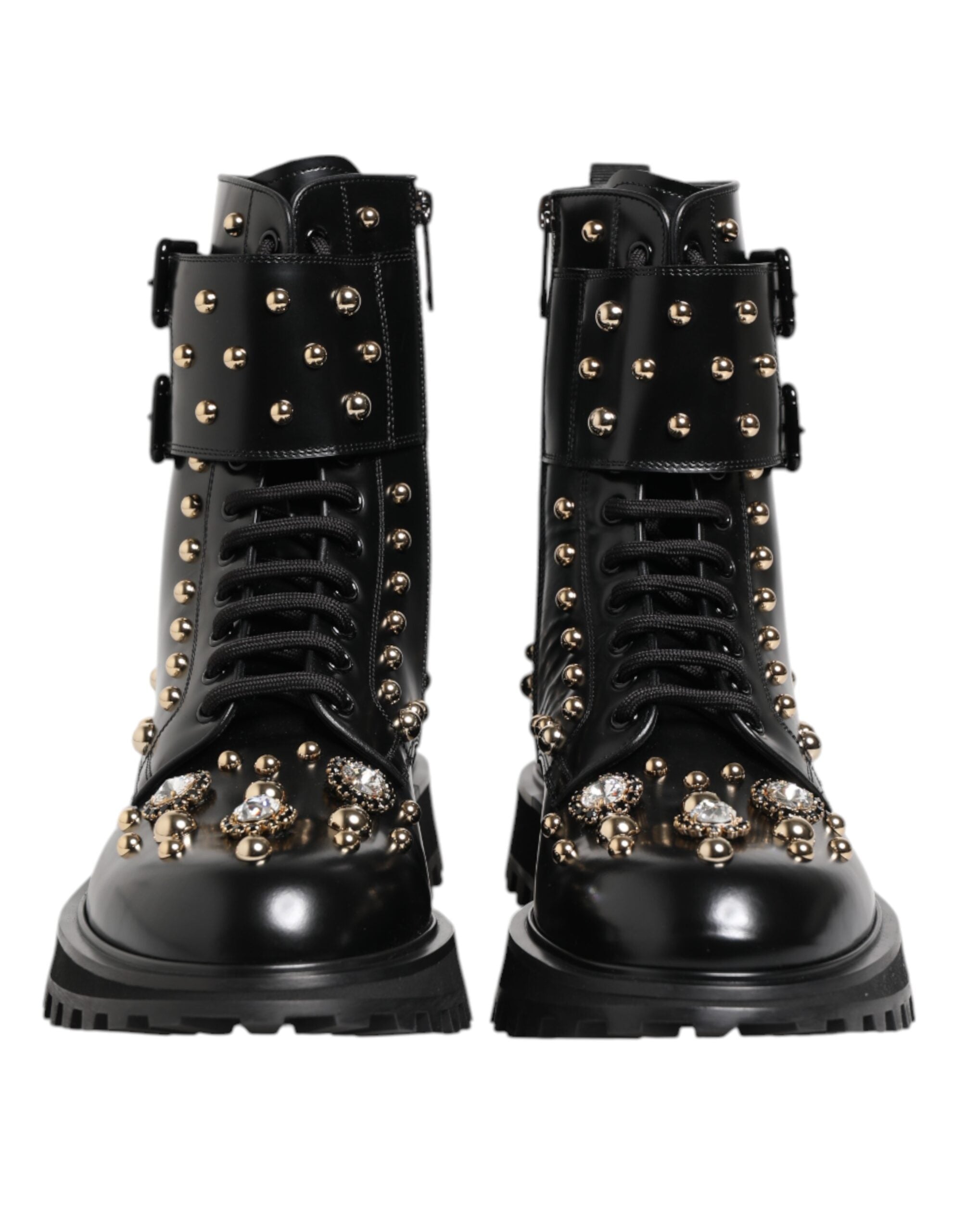 Black Studded Lace Up Mid Calf Boots Shoes mens luxury fashion - Mens Edit