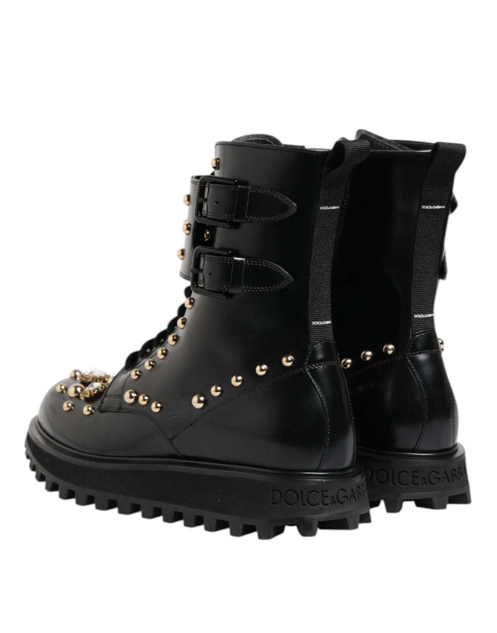 Dolce & Gabbana Studded Calf Leather Mid-Calf Boots in Black