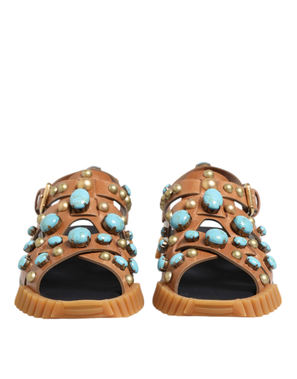 Brown Leather Studded Slides Sandals Shoes mens luxury fashion - Mens Edit