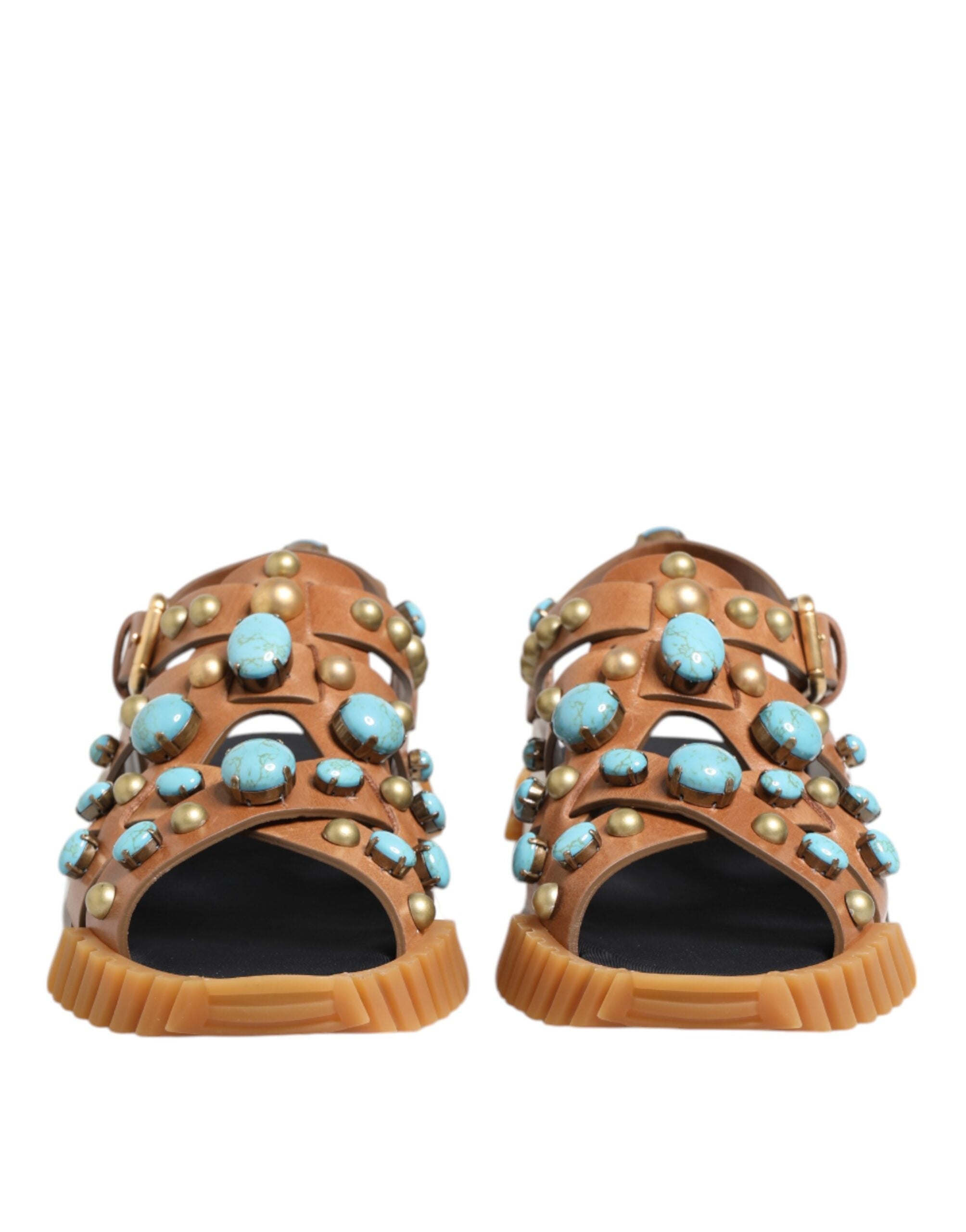 Brown Leather Studded Slides Sandals Shoes mens luxury fashion - Mens Edit
