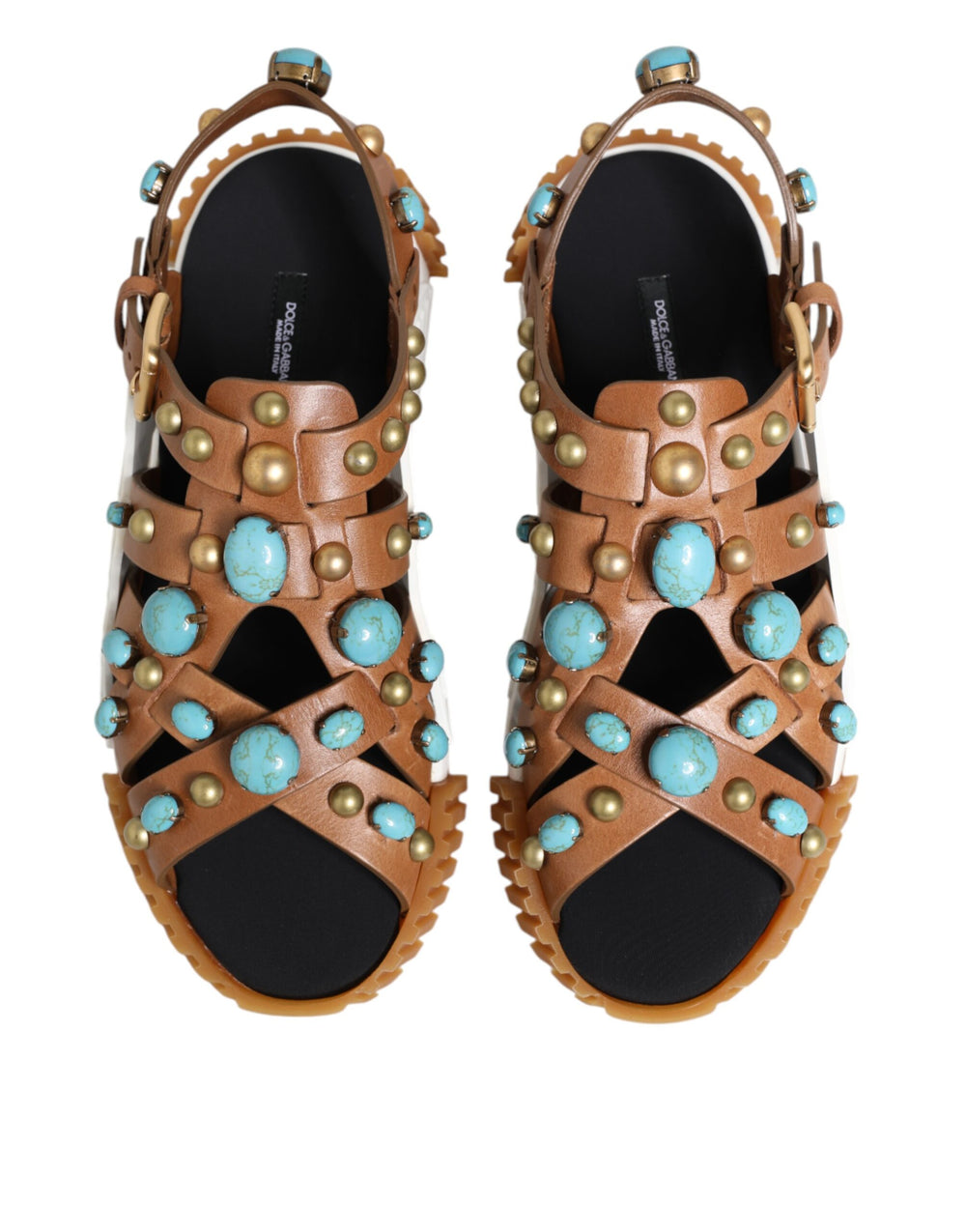 Dolce & Gabbana Leather Studded Slides in Brown