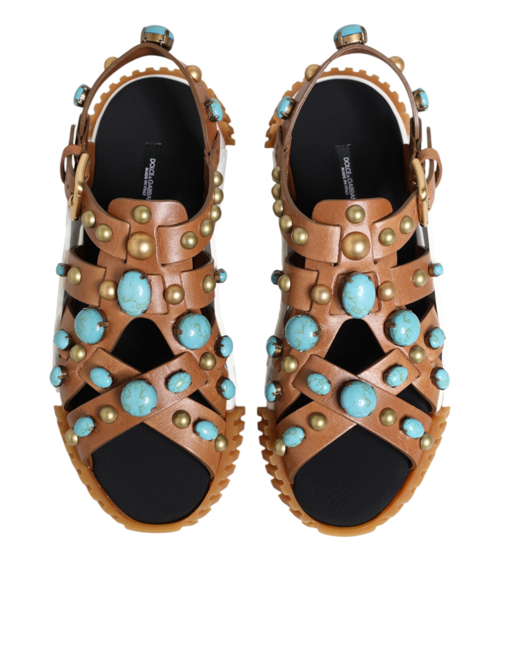 Dolce & Gabbana Δερμάτινα Studded Slides σε Καφέ