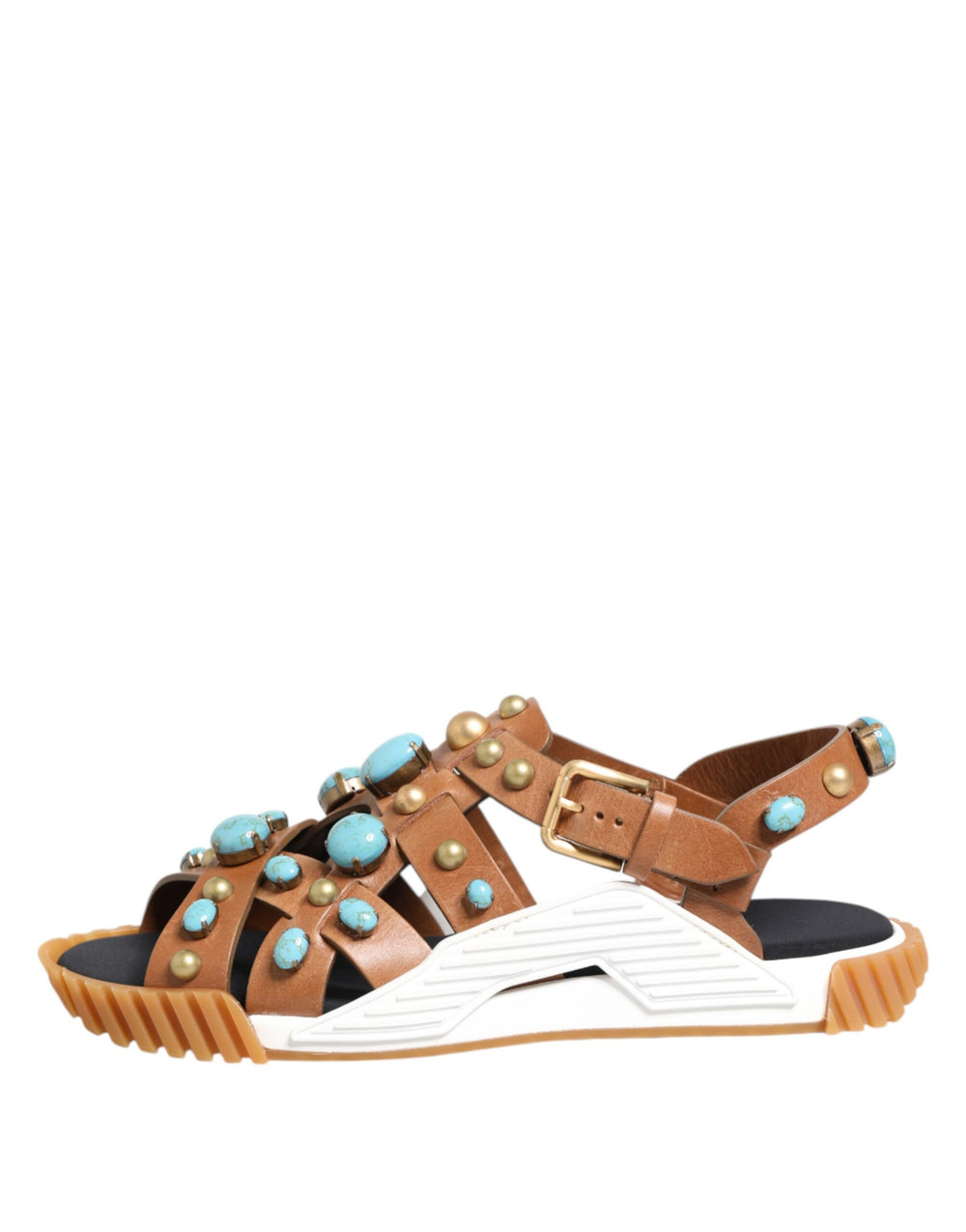 Dolce & Gabbana Leather Studded Slides in Brown
