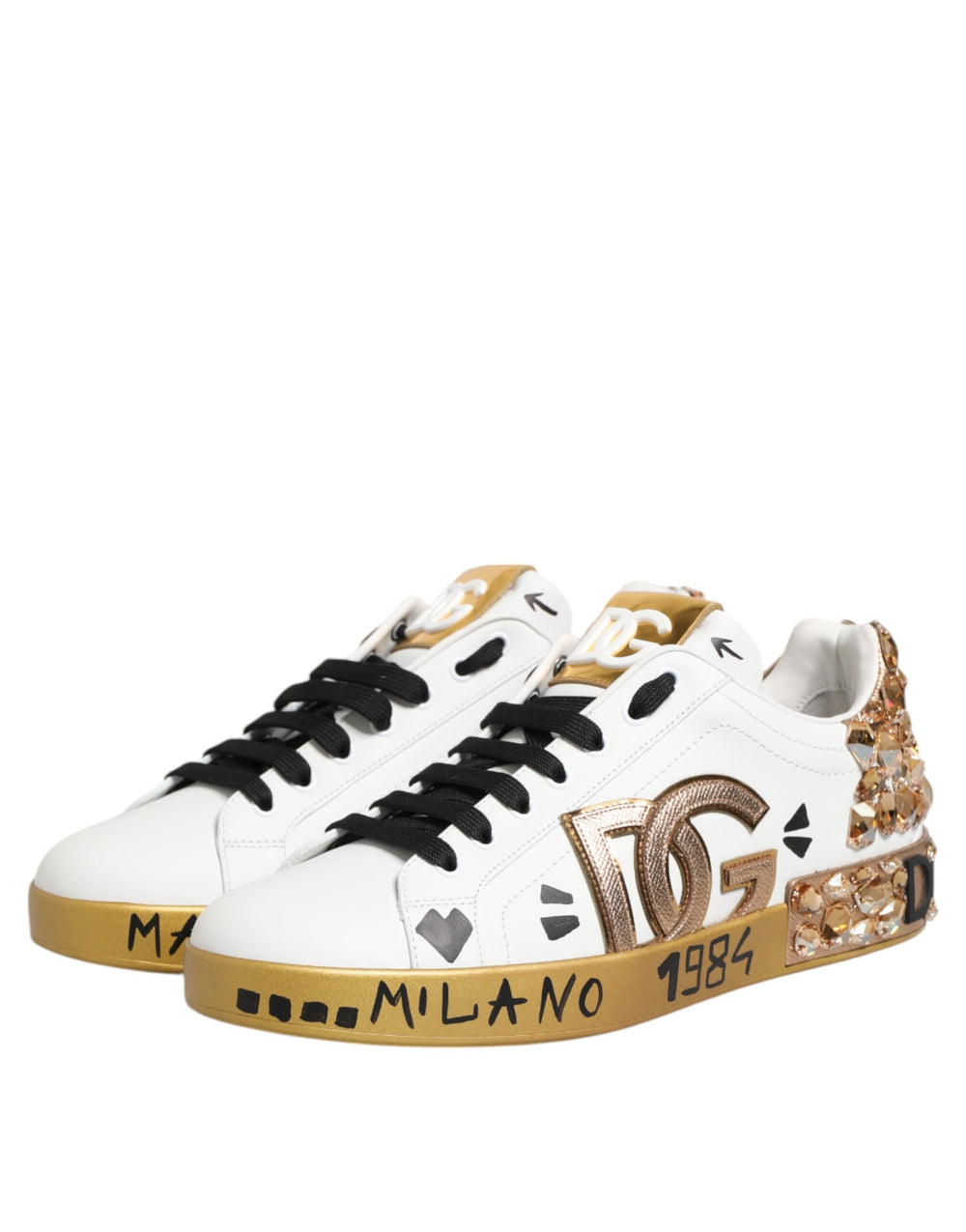 Dolce & Gabbana Calfskin Leather Portofino Sneakers in White and Gold