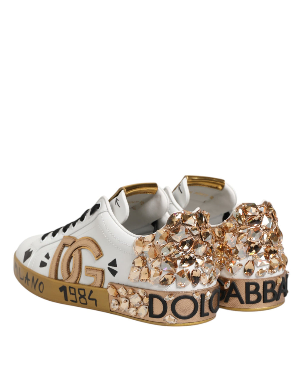 Dolce & Gabbana Calfskin Leather Portofino Sneakers in White and Gold