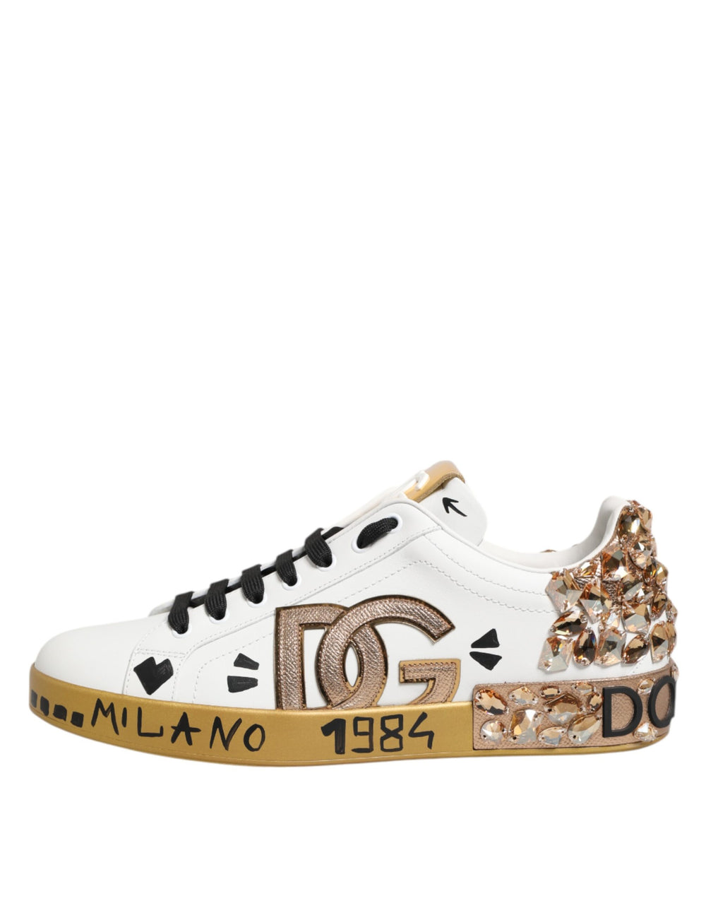 Dolce & Gabbana Calfskin Leather Portofino Sneakers in White and Gold