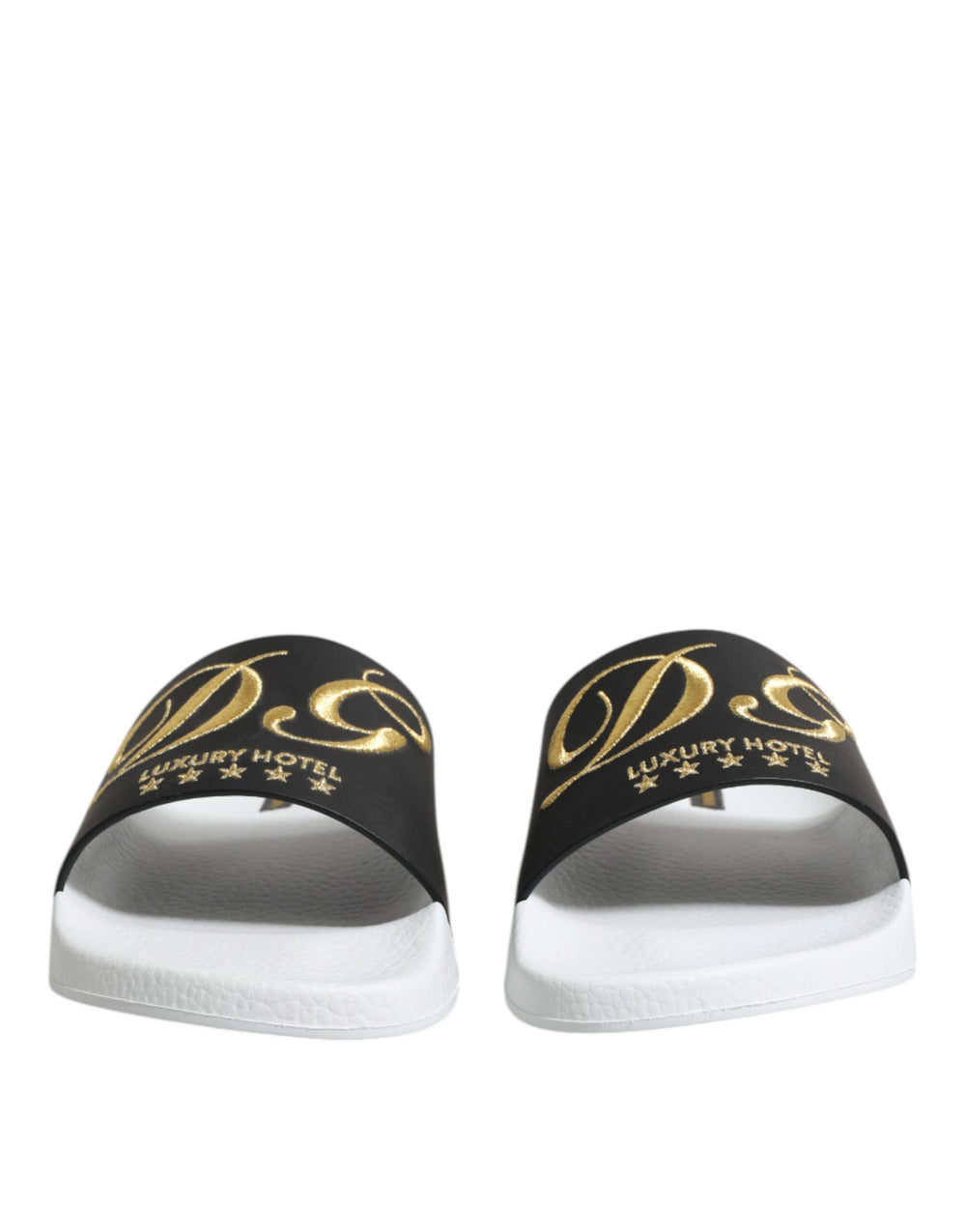 Dolce & Gabbana Calfskin Leather Slides in White and Black