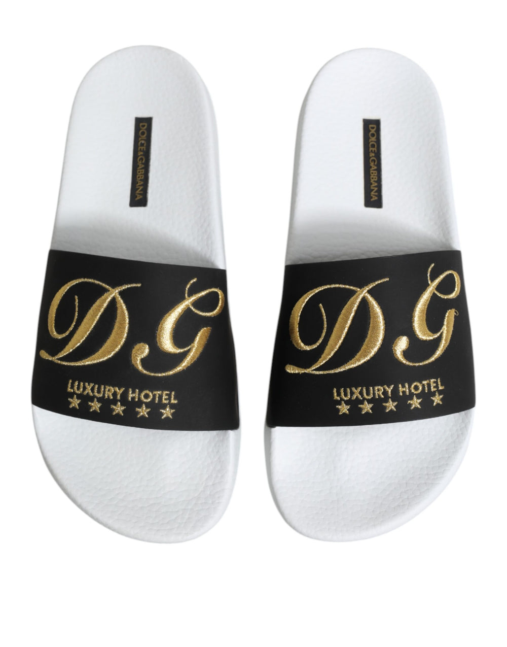 Dolce & Gabbana Calfskin Leather Slides in White and Black