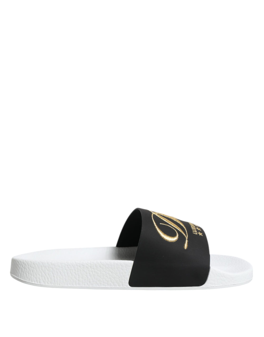 Dolce & Gabbana Calfskin Leather Slides in White and Black