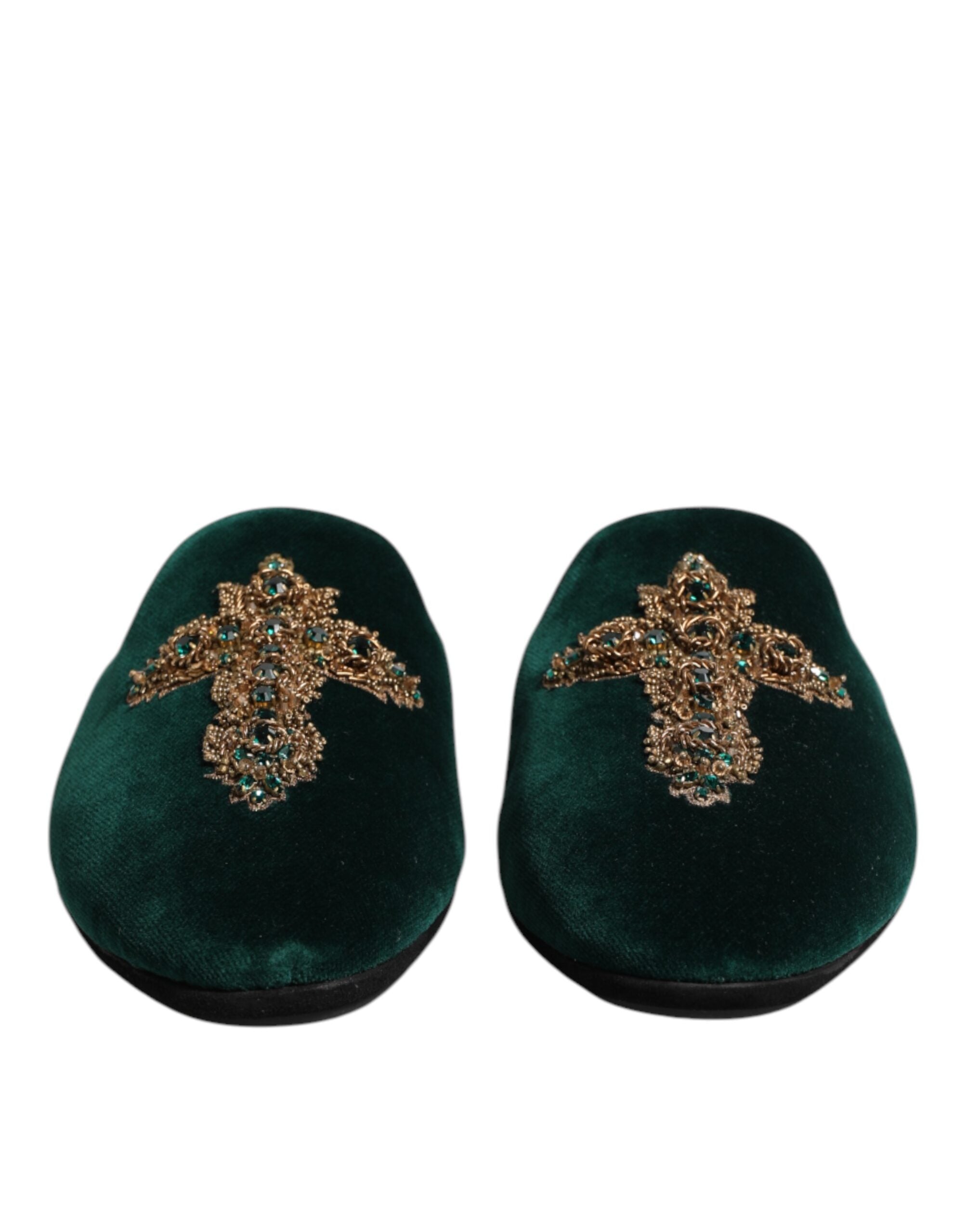 Dolce & Gabbana Slippers από Βελούδο με Διακόσμηση Σταυρού σε Πράσινο