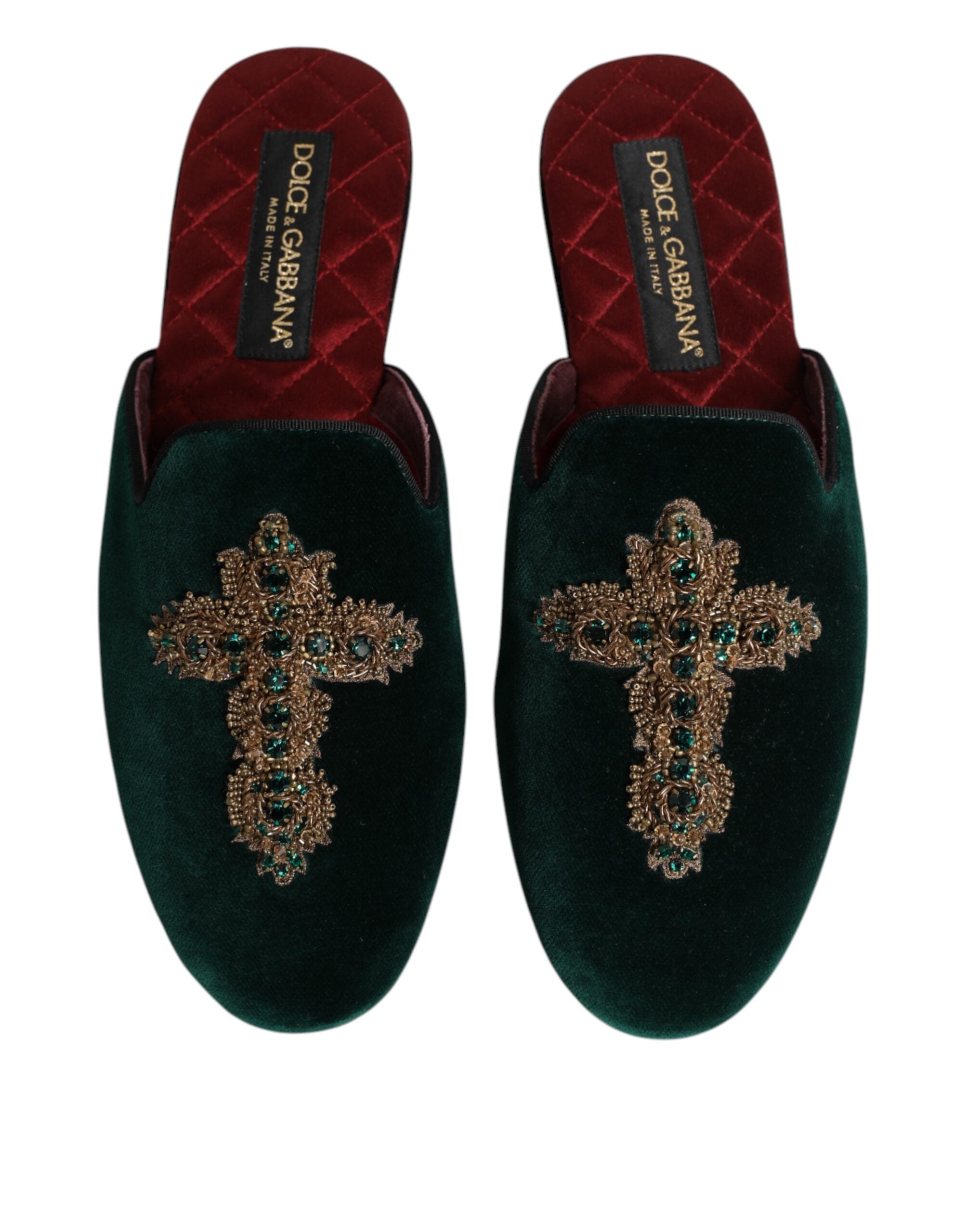 Dolce & Gabbana Slippers από Βελούδο με Διακόσμηση Σταυρού σε Πράσινο